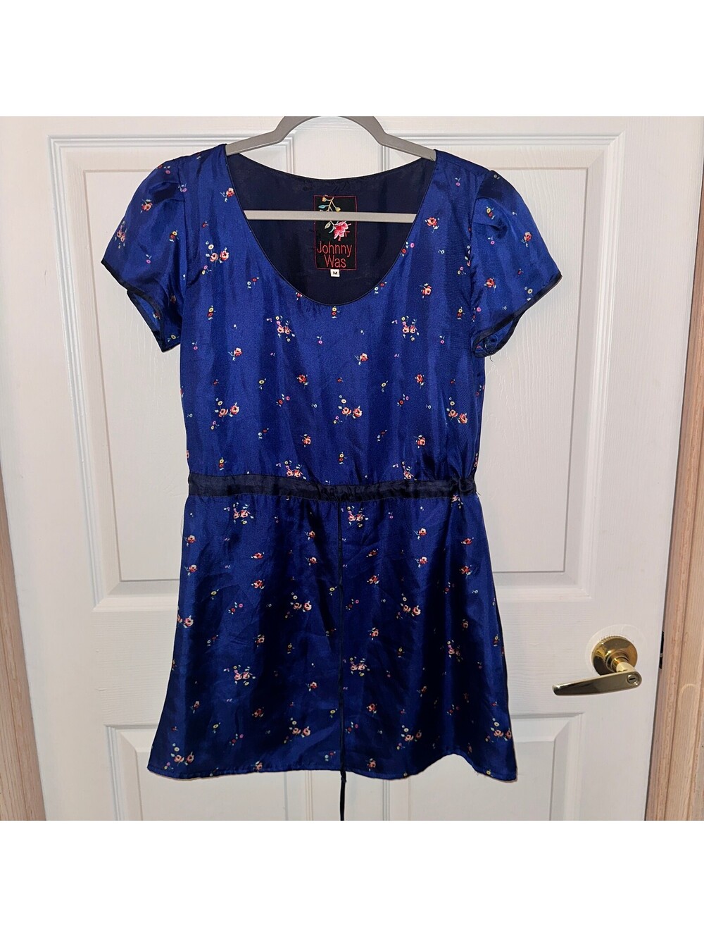 Johnny Was Blue Floral Short Sleeve Dress Medium